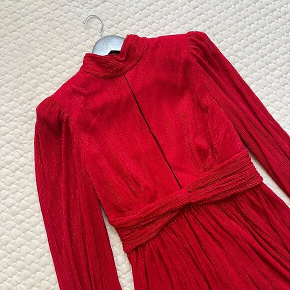 NWOT Rebecca Vallance Samantha Plisse Mini Dress Red Glitter Sparkle Holiday 8 - Picture 4 of 13